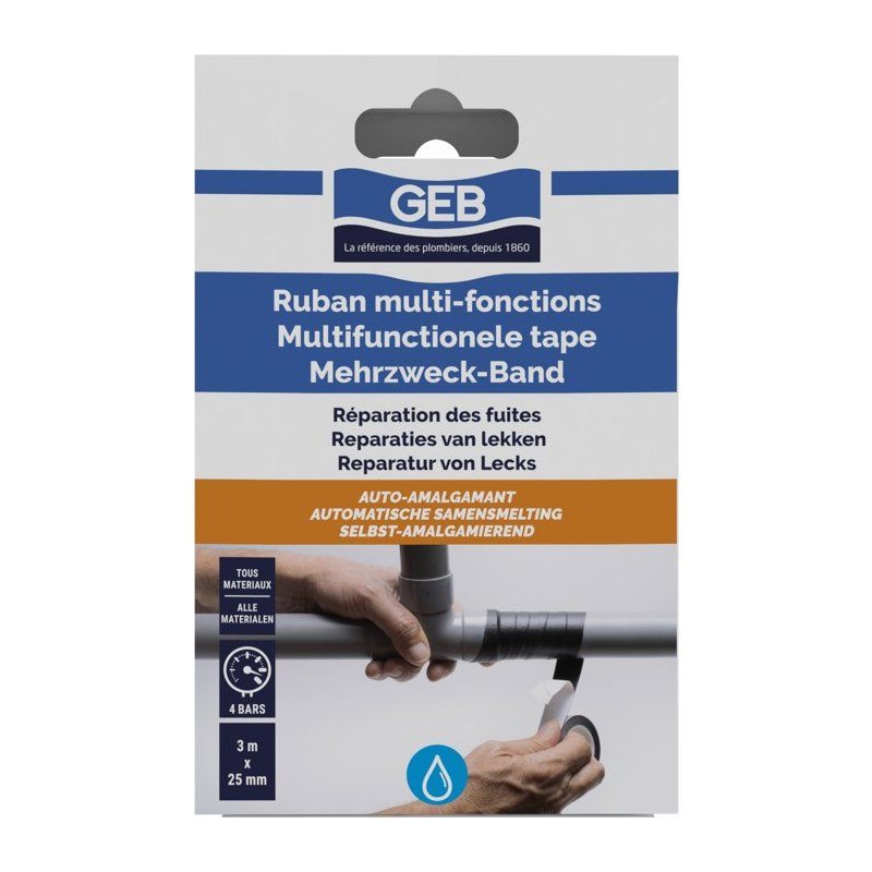 Ruban multi-fonctions - GEB - Anti-fuites auto amalgamant - 3 m x 25 m