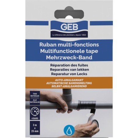 Ruban multi-fonctions - GEB - Anti-fuites auto amalgamant - 3 m x 25 m