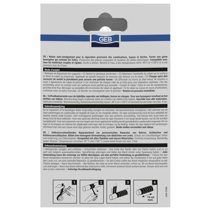 Ruban multi-fonctions - GEB - Anti-fuites auto amalgamant - 3 m x 25 mm Ruban multi-fonctions - GEB - Anti-fuites auto amalgamant - 3 m x 25 mm