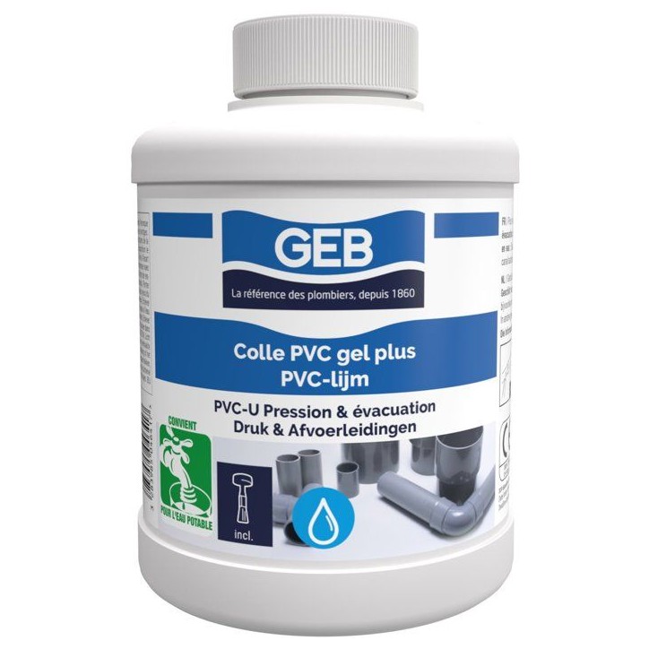 Colle PVC Gel Plus - GEB - Pour PVC rigide pression et évacuation - 500 ml Colle PVC Gel Plus - GEB - Pour PVC rigide pression et évacuation - 500 ml