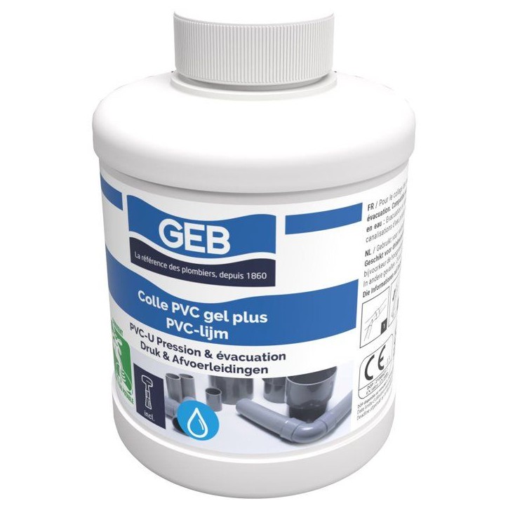 Colle PVC Gel Plus - GEB - Pour PVC rigide pression et évacuation - 500 ml Colle PVC Gel Plus - GEB - Pour PVC rigide pression et évacuation - 500 ml