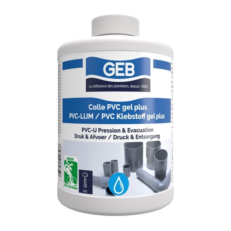 Colle PVC Gel Plus - GEB - Pour PVC rigide pression et évacuation - 1