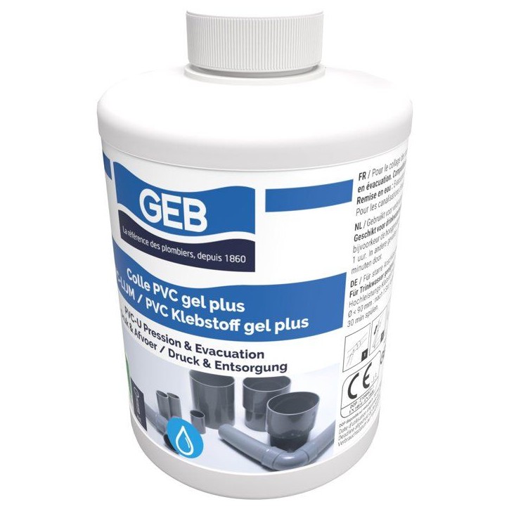 Colle PVC Gel Plus - GEB - Pour PVC rigide pression et évacuation - 1 L Colle PVC Gel Plus - GEB - Pour PVC rigide pression et évacuation - 1 L