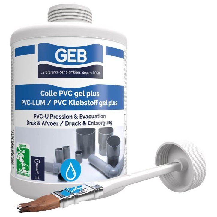 Colle PVC Gel Plus - GEB - Pour PVC rigide pression et évacuation - 1 L Colle PVC Gel Plus - GEB - Pour PVC rigide pression et évacuation - 1 L