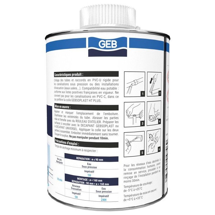 Colle PVC Gebsoplast Gel Plus - GEB - Pour PVC rigide pression et évacuation - 1 L