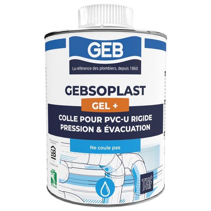 Colle PVC Gebsoplast Gel Plus - GEB - Pour PVC rigide pression et évacuation - 1 L