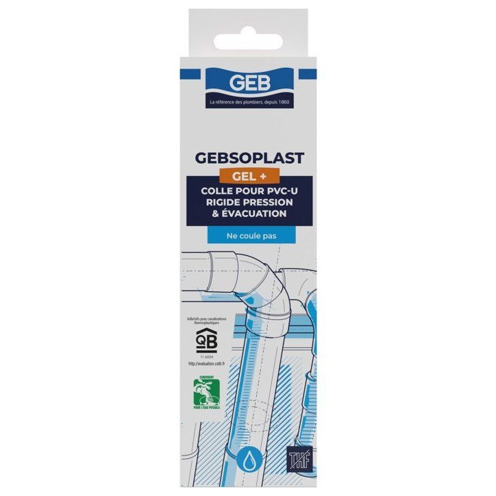 Colle PVC Gebsoplast Gel Plus - GEB - Pour PVC rigide pression et évacuation - 125 ml Colle PVC Gebsoplast Gel Plus - GEB - Pour PVC rigide pression et évacuation - 125 ml