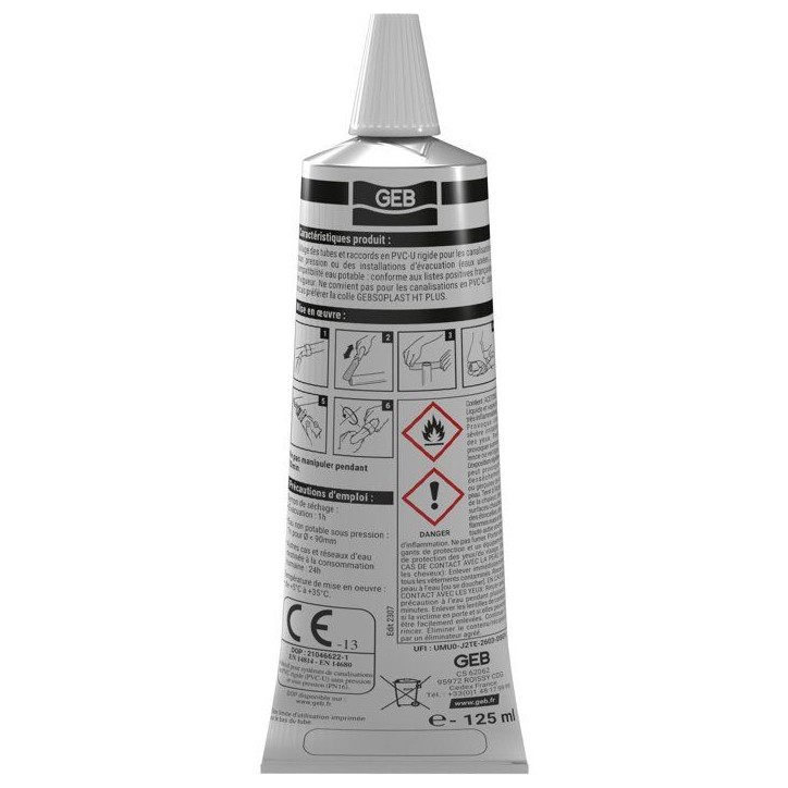 Colle PVC Gebsoplast Gel Plus - GEB - Pour PVC rigide pression et évacuation - 125 ml Colle PVC Gebsoplast Gel Plus - GEB - Pour PVC rigide pression et évacuation - 125 ml