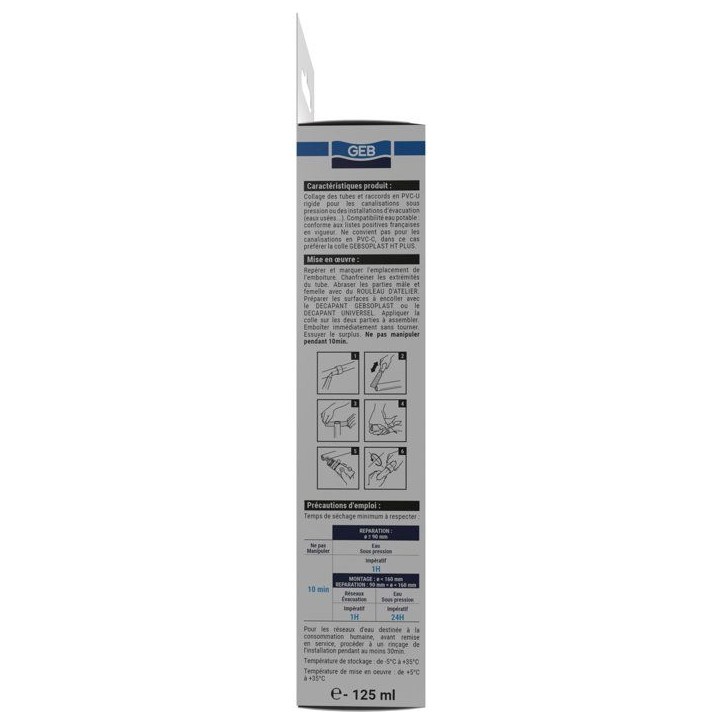 Colle PVC Gebsoplast Gel Plus - GEB - Pour PVC rigide pression et évacuation - 125 ml Colle PVC Gebsoplast Gel Plus - GEB - Pour PVC rigide pression et évacuation - 125 ml