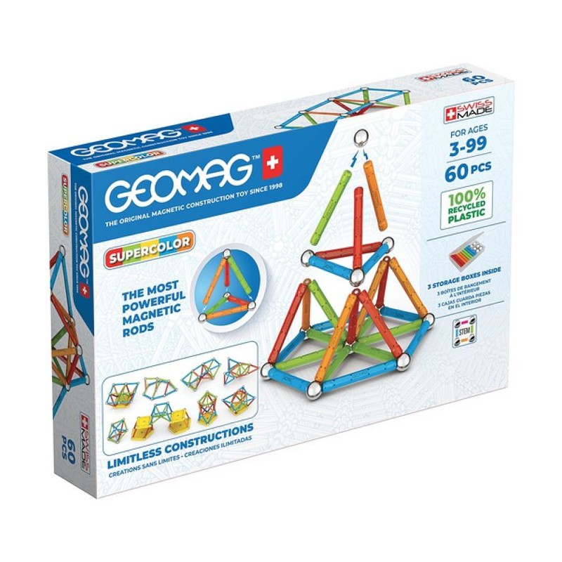 Jeu de construction magnétique - GEOMAG - Supercolor Recycled 60 piec