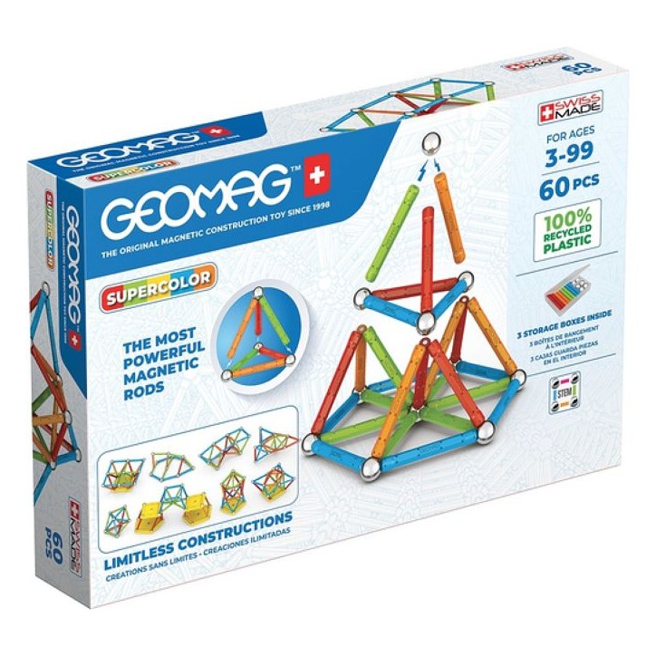 Jeu de construction magnétique - GEOMAG - Supercolor Recycled 60 pieces - Créativité - Magnétisme - Écoresponsable Jeu de construction magnétique - GEOMAG - Supercolor Recycled 60 pieces - Créativité - Magnétisme - Écoresponsable