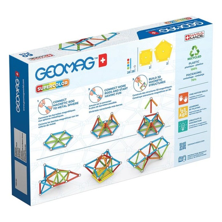 Jeu de construction magnétique - GEOMAG - Supercolor Recycled 60 pieces - Créativité - Magnétisme - Écoresponsable Jeu de construction magnétique - GEOMAG - Supercolor Recycled 60 pieces - Créativité - Magnétisme - Écoresponsable