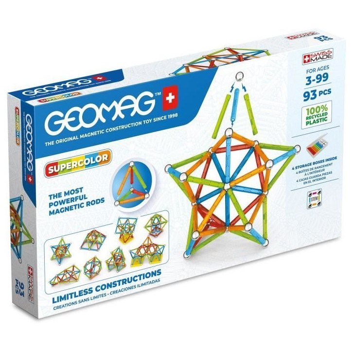 Jeu de construction magnétique - GEOMAG - Supercolor - 93 pieces - Magnétique - Des 3 ans Jeu de construction magnétique - GEOMAG - Supercolor - 93 pieces - Magnétique - Des 3 ans
