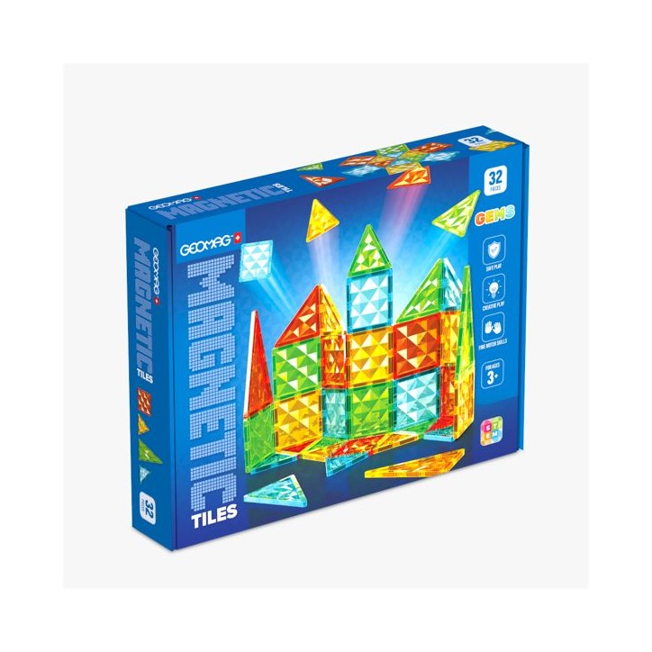 Tuiles magnétiques - GEOMAG - Tiles Gems 4101 - 32 pieces - Formes géométriques - Effet cristal Tuiles magnétiques - GEOMAG - Tiles Gems 4101 - 32 pieces - Formes géométriques - Effet cristal