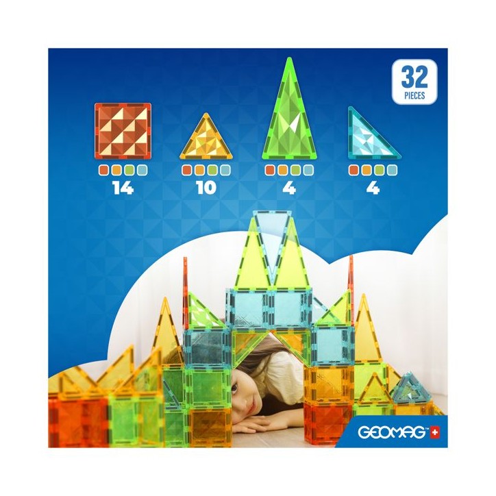 Tuiles magnétiques - GEOMAG - Tiles Gems 4101 - 32 pieces - Formes géométriques - Effet cristal Tuiles magnétiques - GEOMAG - Tiles Gems 4101 - 32 pieces - Formes géométriques - Effet cristal