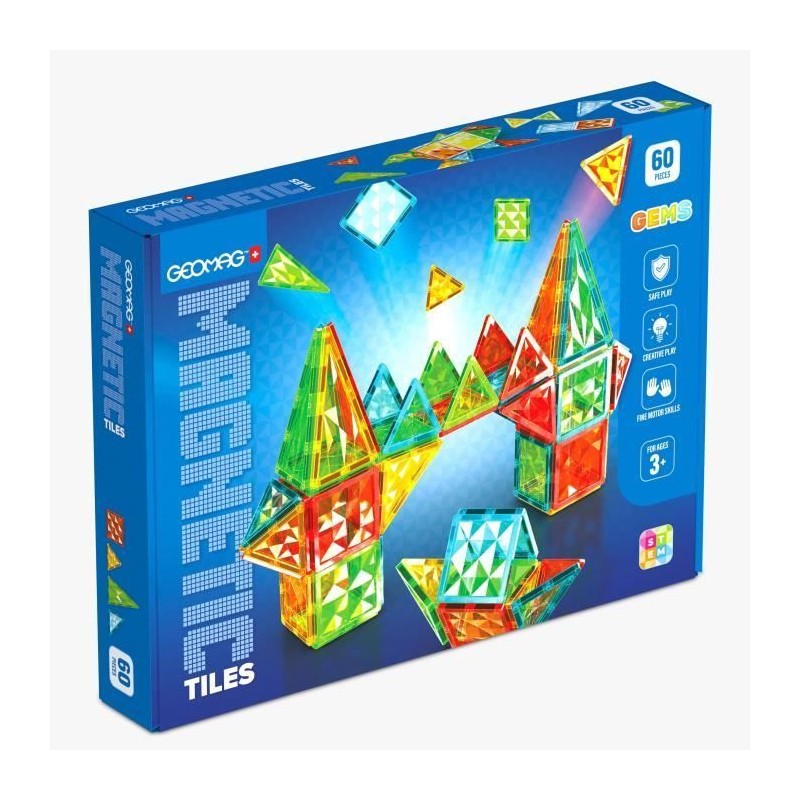 Tuiles magnétiques - GEOMAG - Tiles Gems - 60 pieces - Effet cristal