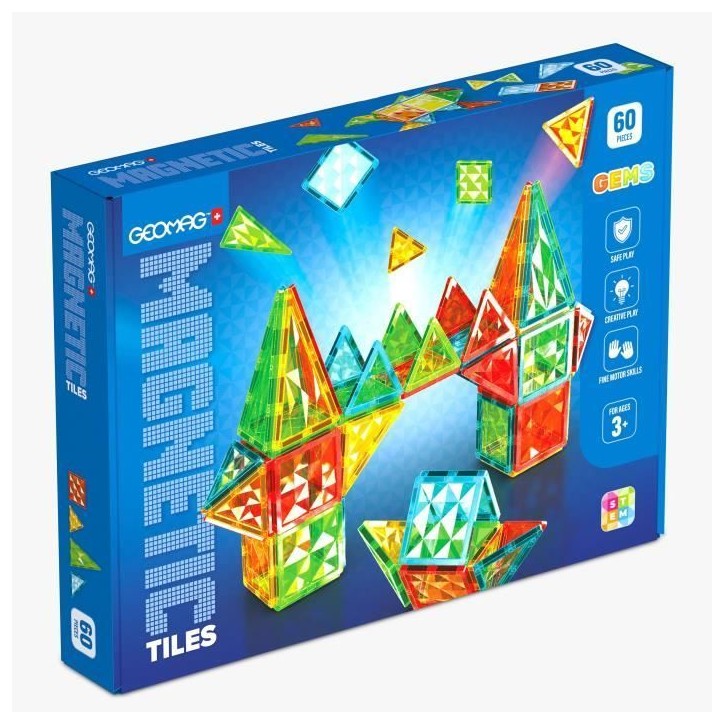 Tuiles magnétiques - GEOMAG - Tiles Gems - 60 pieces - Effet cristal - Des 3 ans Tuiles magnétiques - GEOMAG - Tiles Gems - 60 pieces - Effet cristal - Des 3 ans