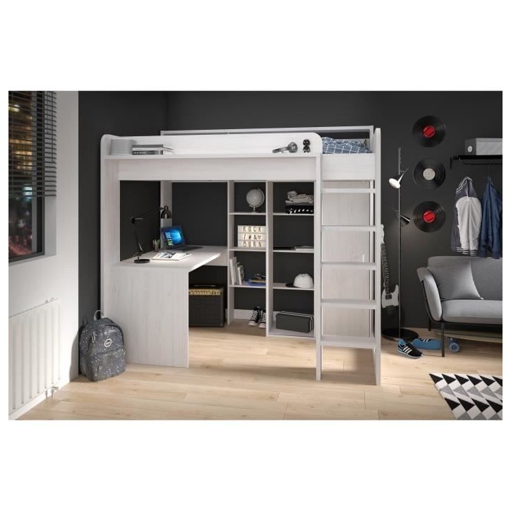 Lit combiné mezzanine enfant PARISOT Lena - Pin Petterson - Sommier inclus - 90 x 200 cm