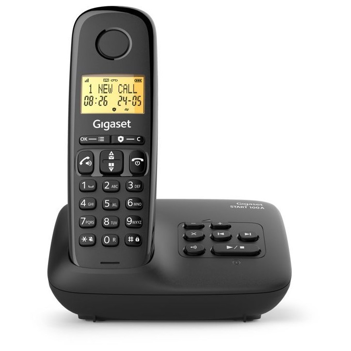 Téléphone fixe - GIGASET - Basic 100A - Répondeur - Mode mains libres - Ecran rétroéclairé - Répertoire 50 contacts - Blo