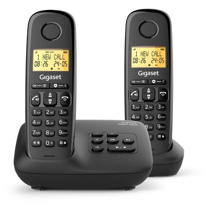Téléphone fixe - GIGASET - Basic 100A DUO - Répondeur - Mains libres - Ecran rétroéclairé - Répertoire 50 contacts - Bloc Téléphone fixe - GIGASET - Basic 100A DUO - Répondeur - Mains libres - Ecran rétroéclairé - Répertoire 50 contacts - Bloc