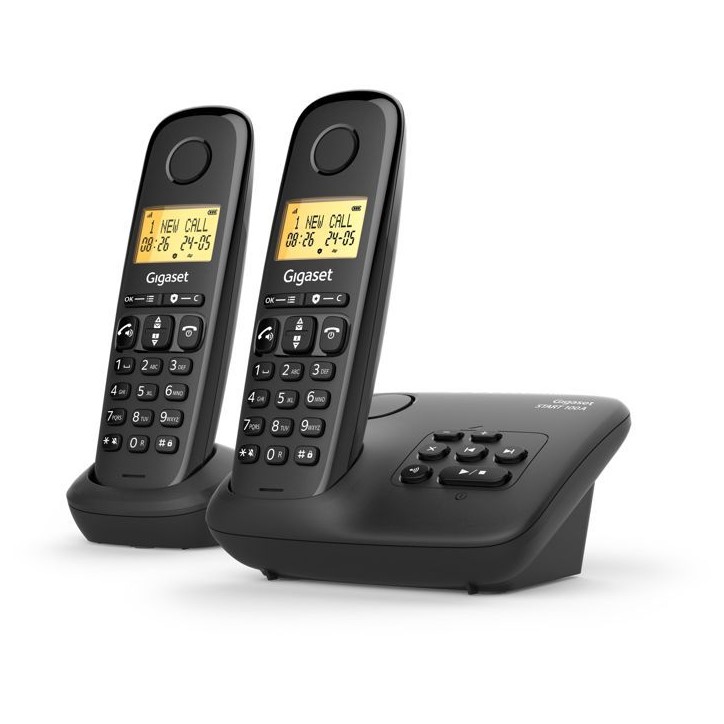 Téléphone fixe - GIGASET - Basic 100A DUO - Répondeur - Mains libres - Ecran rétroéclairé - Répertoire 50 contacts - Bloc Téléphone fixe - GIGASET - Basic 100A DUO - Répondeur - Mains libres - Ecran rétroéclairé - Répertoire 50 contacts - Bloc