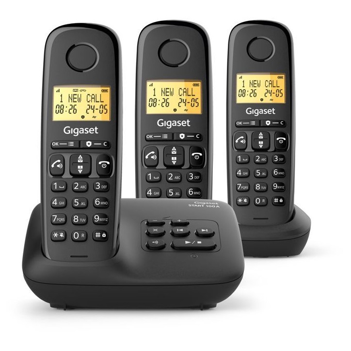 Téléphone fixe - GIGASET - Basic 100A TRIO - Répondeur - Mains libres - Ecran rétroéclairé - Répertoire 50 contacts - Blo Téléphone fixe - GIGASET - Basic 100A TRIO - Répondeur - Mains libres - Ecran rétroéclairé - Répertoire 50 contacts - Blo
