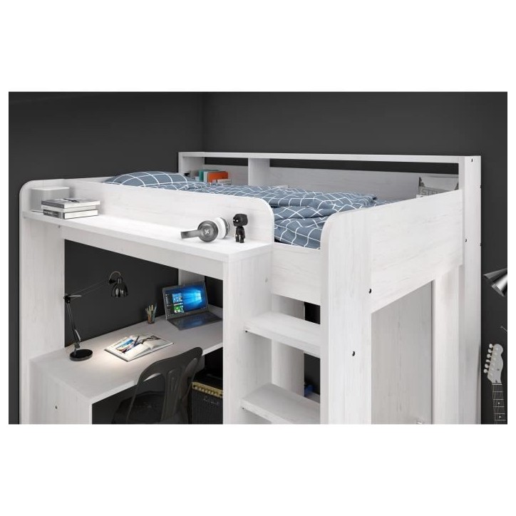 Lit combiné mezzanine enfant PARISOT Lena - Pin Petterson - Sommier inclus - 90 x 200 cm