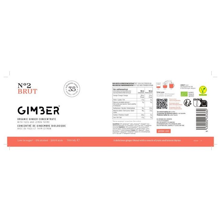 Gimber - N°2 - Brut - Concentré de gingembre biologique avec yuzu et thym citron - 700 ml - Bio Gimber - N°2 - Brut - Concentré de gingembre biologique avec yuzu et thym citron - 700 ml - Bio