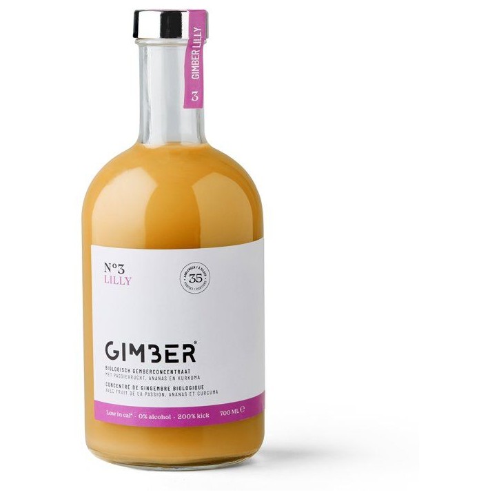 Gimber - N°3 - Lilly - Concentré de gingembre biologique avec fruit de la passion, ananas et curcuma - 700 ml - Bio Gimber - N°3 - Lilly - Concentré de gingembre biologique avec fruit de la passion, ananas et curcuma - 700 ml - Bio