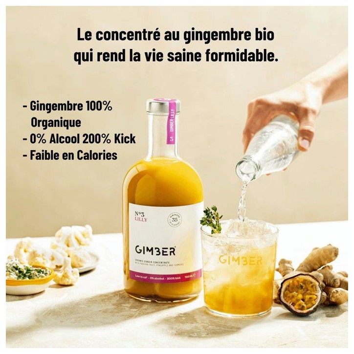 Gimber - N°3 - Lilly - Concentré de gingembre biologique avec fruit de la passion, ananas et curcuma - 700 ml - Bio Gimber - N°3 - Lilly - Concentré de gingembre biologique avec fruit de la passion, ananas et curcuma - 700 ml - Bio