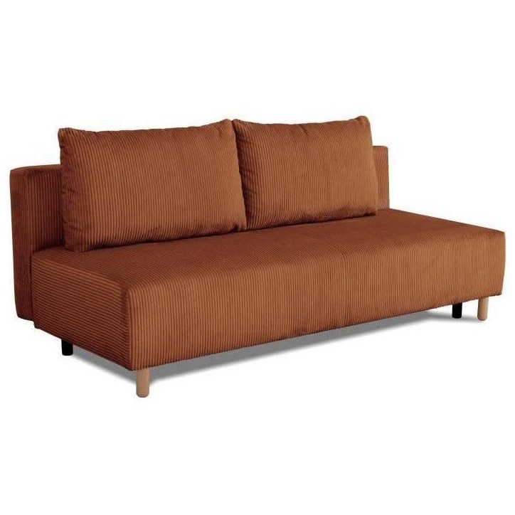 Canapé droit convertible 3 places GINO - Velours côtelé terracotta - Avec coffre - L 195 x H 89 x P 91 cm Canapé droit convertible 3 places GINO - Velours côtelé terracotta - Avec coffre - L 195 x H 89 x P 91 cm