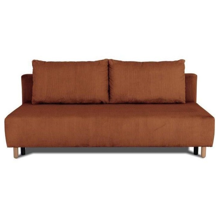 Canapé droit convertible 3 places GINO - Velours côtelé terracotta - Avec coffre - L 195 x H 89 x P 91 cm Canapé droit convertible 3 places GINO - Velours côtelé terracotta - Avec coffre - L 195 x H 89 x P 91 cm
