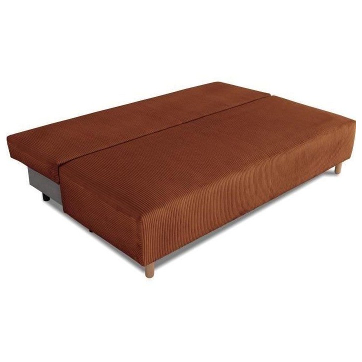 Canapé droit convertible 3 places GINO - Velours côtelé terracotta - Avec coffre - L 195 x H 89 x P 91 cm Canapé droit convertible 3 places GINO - Velours côtelé terracotta - Avec coffre - L 195 x H 89 x P 91 cm