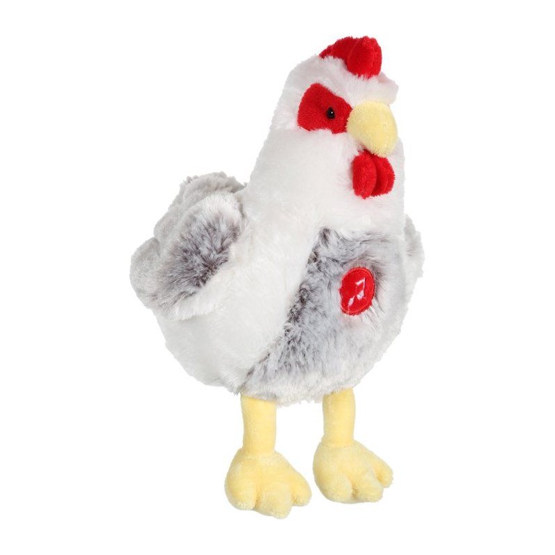 Peluche Poule - GIPSY TOYS - Sonore - 22 cm - Blanc / Gris
