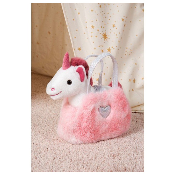 Peluche Licorne girly bag fashionista - GIPSY TOYS - 18 cm - Rose / Blanc Peluche Licorne girly bag fashionista - GIPSY TOYS - 18 cm - Rose / Blanc