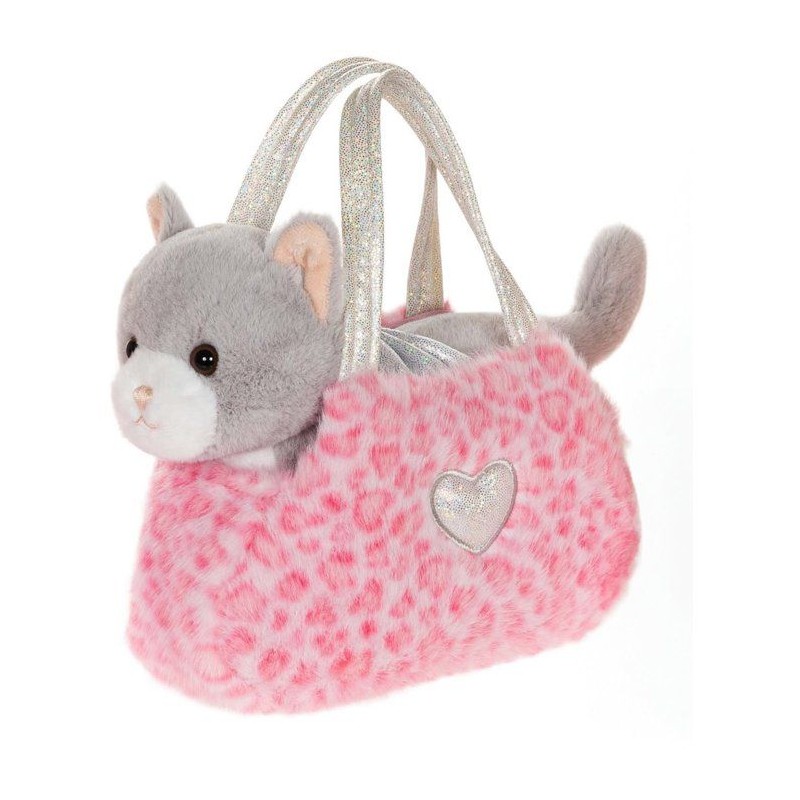 Peluche Chat girly bag fashionista - GIPSY TOYS - 18 cm - Gris / Blanc