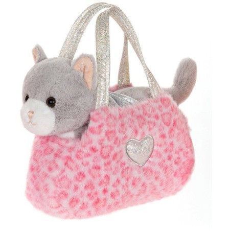 Peluche Chat girly bag fashionista - GIPSY TOYS - 18 cm - Gris / Blanc