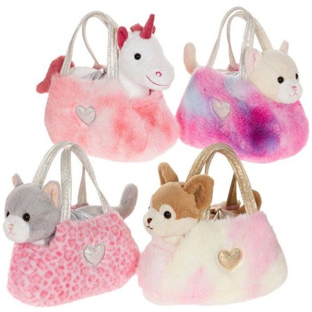 Peluche Chat girly bag fashionista - GIPSY TOYS - 18 cm - Gris / Blanc