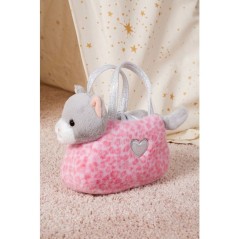 Peluche Chat girly bag fashionista - GIPSY TOYS - 18 cm - Gris / Blanc