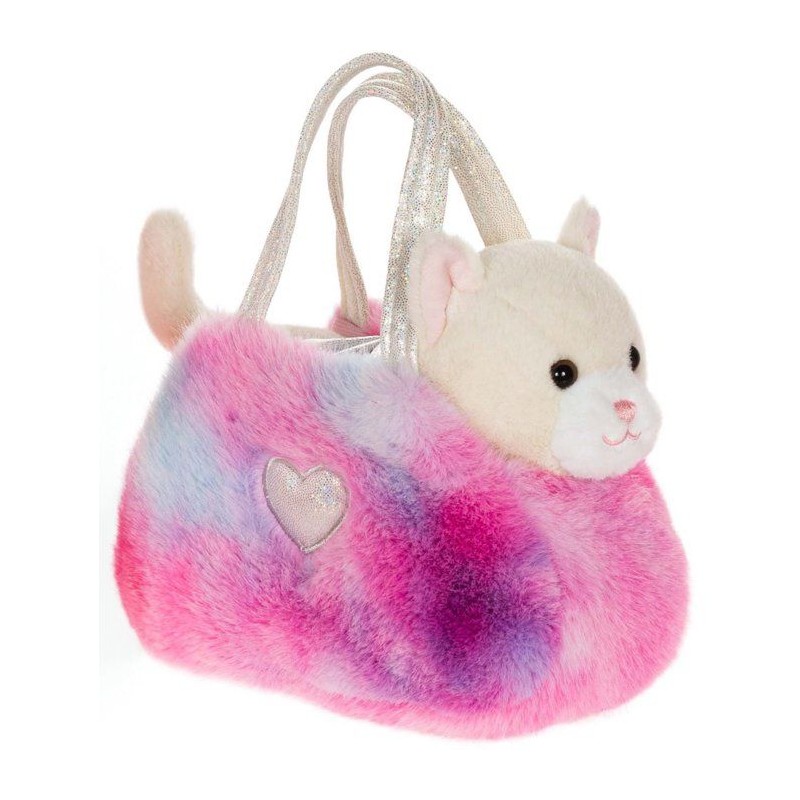 Peluche Chat girly bag fashionista - GIPSY TOYS - 18 cm - Beige / Blan