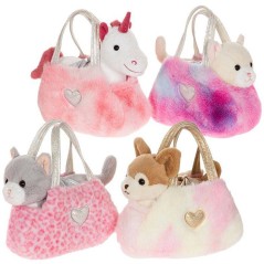 Peluche Chat girly bag fashionista - GIPSY TOYS - 18 cm - Beige / Blanc