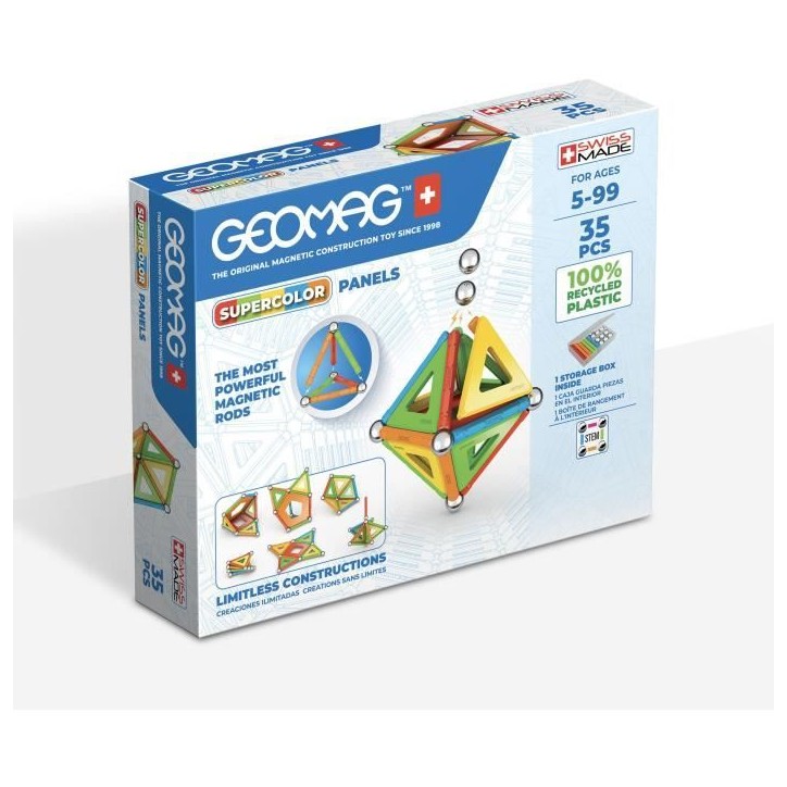 Jeu de construction magnétique - GEOMAG - Supercolor Panels Recycled 35 pieces - Plastique recyclé - 3D - Éducatif Jeu de construction magnétique - GEOMAG - Supercolor Panels Recycled 35 pieces - Plastique recyclé - 3D - Éducatif