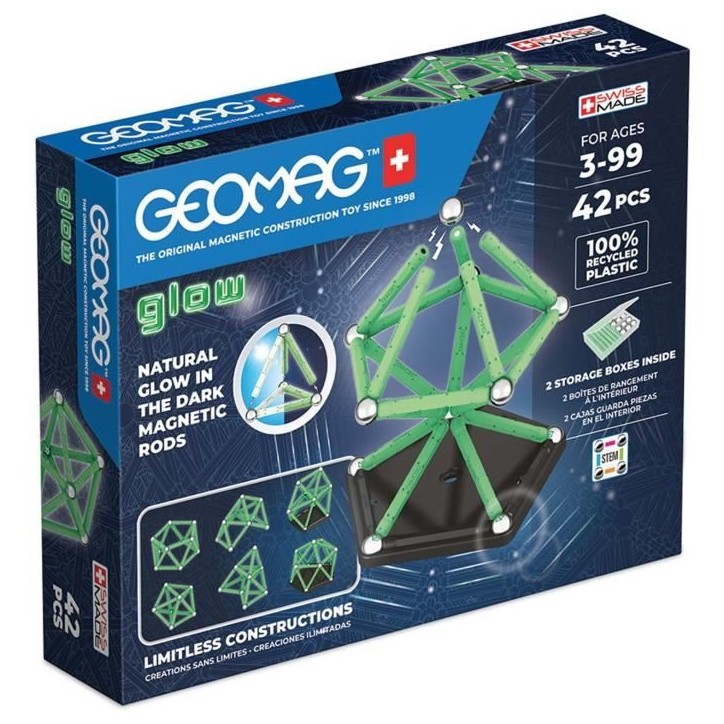 Coffret de construction - GEOMAG - Glow Recycled - 42 pieces - Luminescent - Magnétique - Plastique recyclé Coffret de construction - GEOMAG - Glow Recycled - 42 pieces - Luminescent - Magnétique - Plastique recyclé