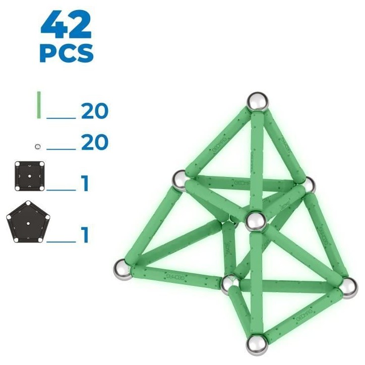 Coffret de construction - GEOMAG - Glow Recycled - 42 pieces - Luminescent - Magnétique - Plastique recyclé Coffret de construction - GEOMAG - Glow Recycled - 42 pieces - Luminescent - Magnétique - Plastique recyclé