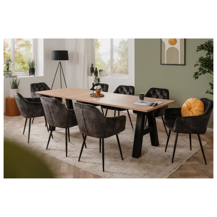Table a manger GRANADA extensible - Style Industriel - 6/10 personnes - 2 rallonges 40 cm - L 157/237 x P 90 x H 75 cm - Chene/N Table a manger GRANADA extensible - Style Industriel - 6/10 personnes - 2 rallonges 40 cm - L 157/237 x P 90 x H 75 cm - Chene/N