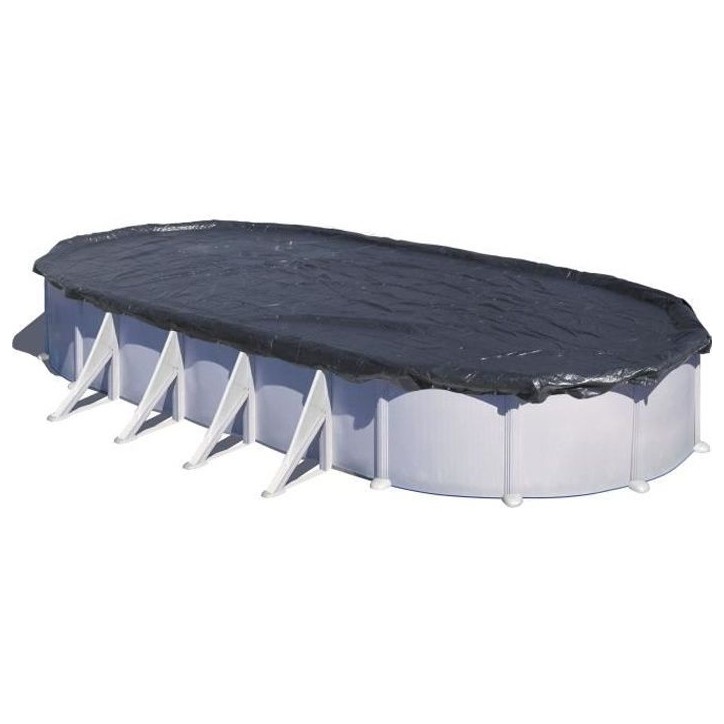 GRE - Bâche d'hivernage pour piscine tubulaire hors-sol ovale 7,3 x 3,75 m - 180g/m² en polyéthylene noir