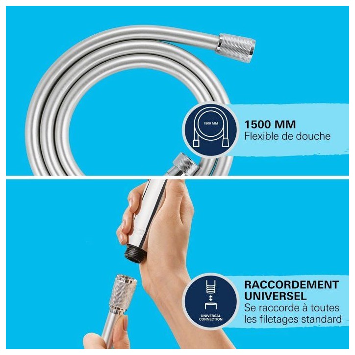 Flexible de douche - GROHE VitalioFlex 27505001 - 1,5m - Anti-pliures - Anti-torsion - Connexion universelle - Surface lisse -Ch Flexible de douche - GROHE VitalioFlex 27505001 - 1,5m - Anti-pliures - Anti-torsion - Connexion universelle - Surface lisse -Ch