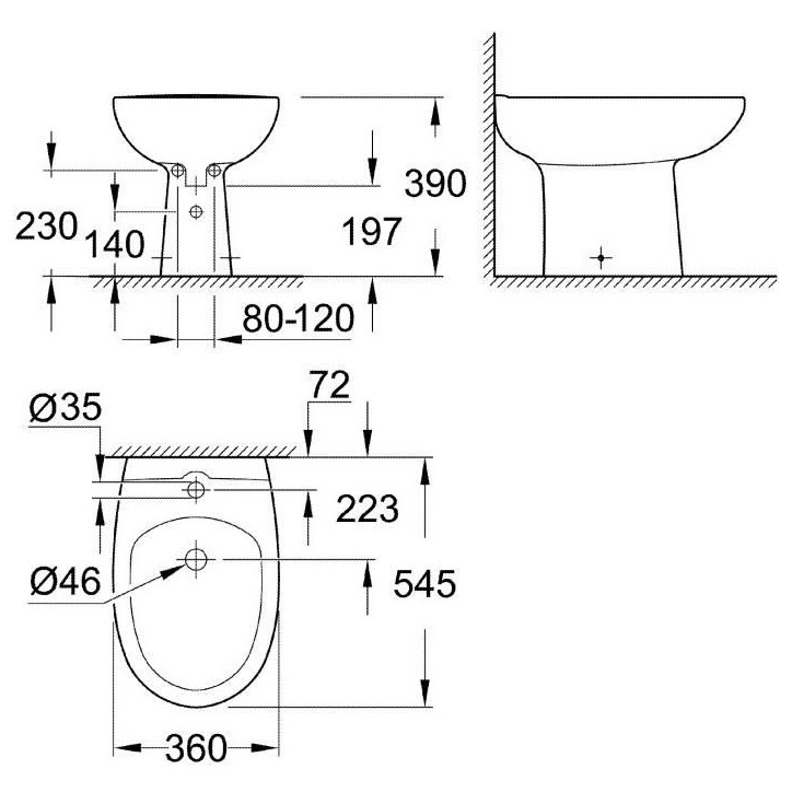 Bidet a poser GROHE - Largeur 360 mm - Matériau céramique sanitaire - Hauteur 390 mm - Profondeur 545 mm Bidet a poser GROHE - Largeur 360 mm - Matériau céramique sanitaire - Hauteur 390 mm - Profondeur 545 mm
