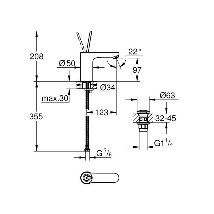 GROHE Mitigeur monocommande Lavabo Taille M Get Joy Chromé 23800000 GROHE Mitigeur monocommande Lavabo Taille M Get Joy Chromé 23800000