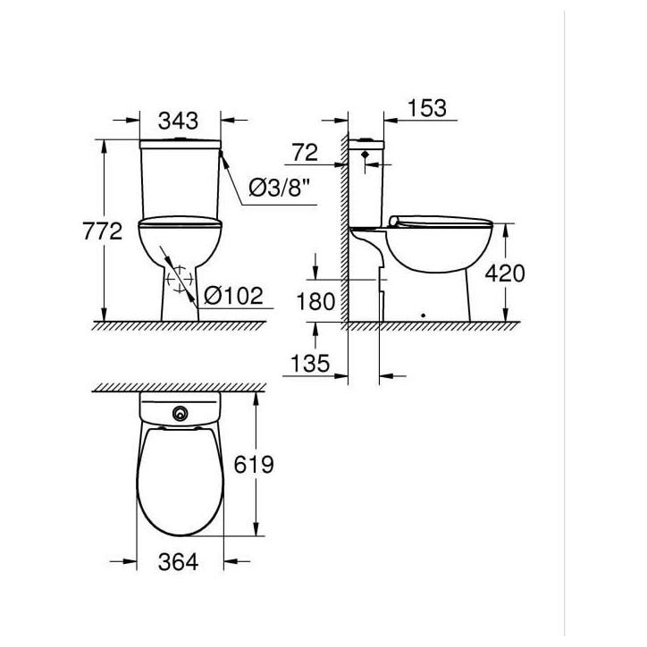Ensemble WC - A poser - Sortie horizontale - Avec bride - GROHE